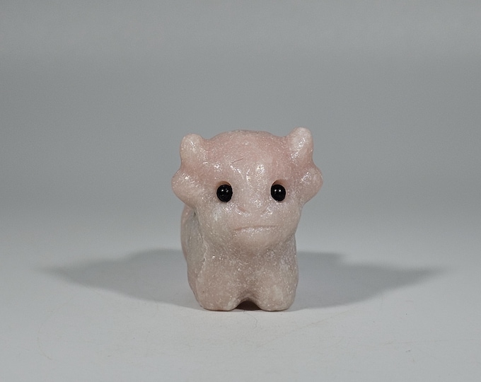 Mini Pink Opal Highland Cow Carving