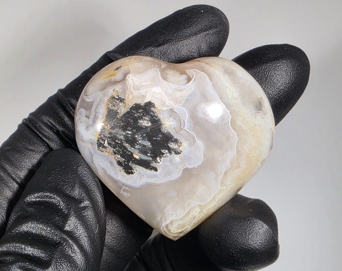 Flower Agate Heart Palm Stone 1.4" *Imperfect