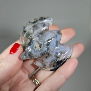 Druzy Moss Agate Bat Carving