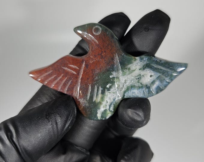Moss Agate Eagle Carving