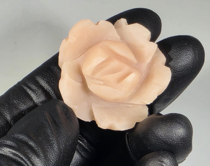Mini Pink Opal Rose Carving Flower 1"