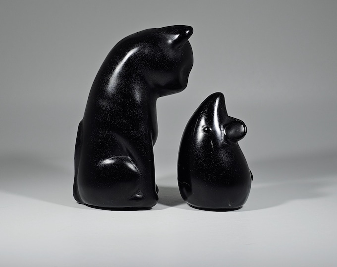 Obsidian Cat and Mouse Carving