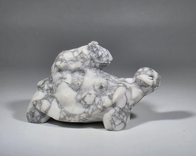 Howlite Turtle with Frog Carving