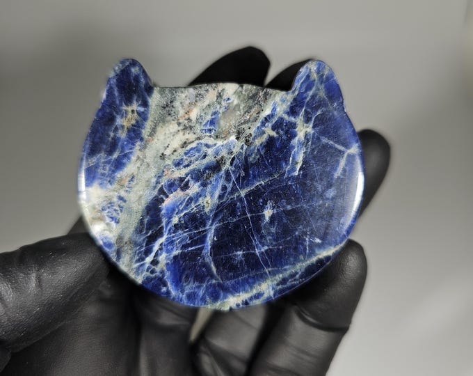 Sodalite Cat Head Carving