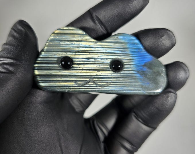 Flashy Labradorite Cloud Pet Rock Carving