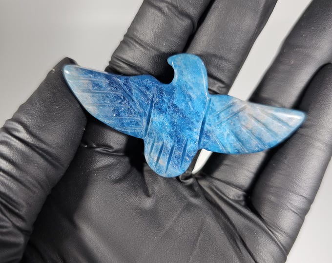 Blue Apatite Eagle Carving