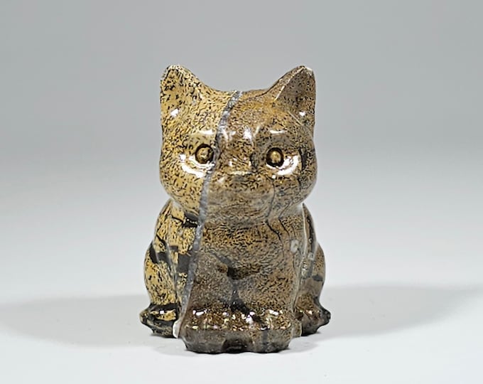 1.3" Picture Jasper Cat Kitten Carving