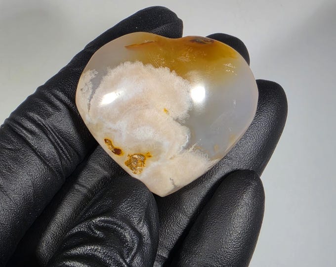 Flower Agate Heart Palm Stone 1.4"