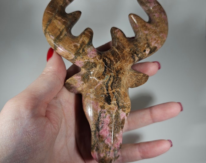Rhodonite Deer Head Carving
