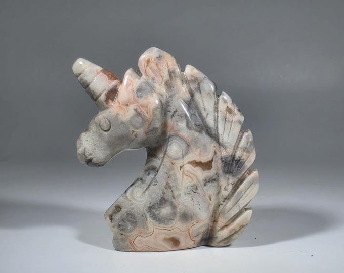Pink Crazy Lace Agate Unicorn Carving
