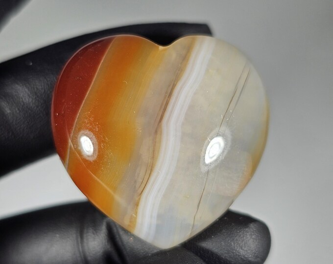 1.1" Banded Carnelian Heart Palm Stone