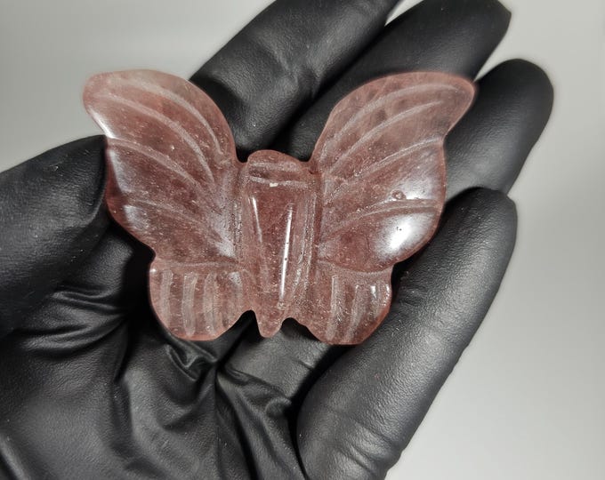 Strawberry Quartz Butterfly Carving