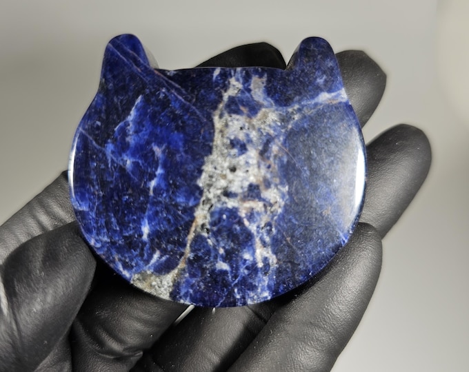 Sodalite Cat Head Carving