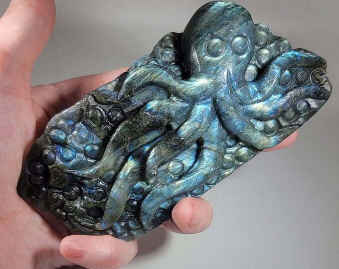 Intricately Carved Labradorite Octopus