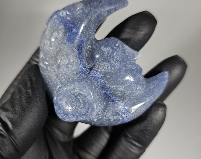 Blue Aventurine Rabbit on Moon Carving Bunny