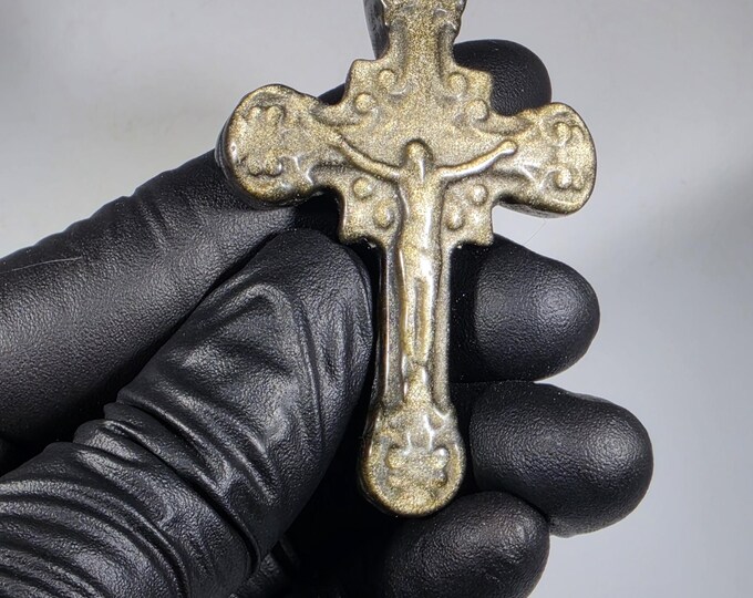 Golden Obsidian Cross Carving