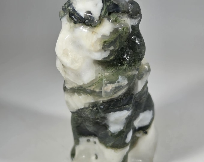 Moss Agate Lion Carving
