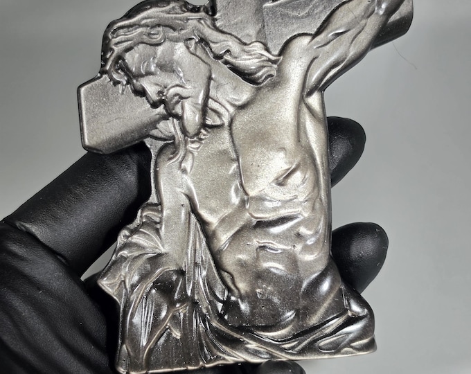 Silver Obsidian Jesus Slab Carving