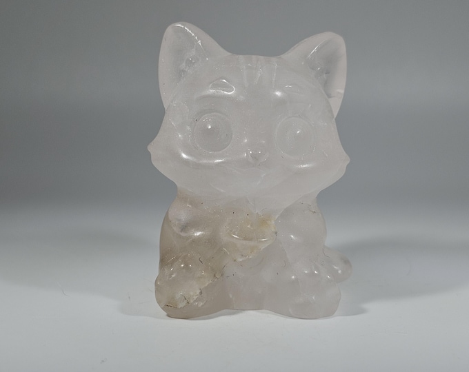 Dendritic Rose Quartz Cat Carving *Imperfect