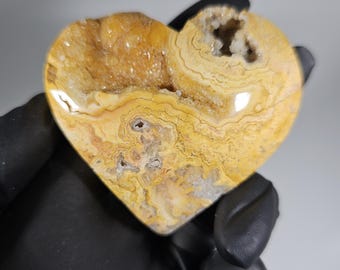 Druzy Yellow Agate Heart Palm Stone