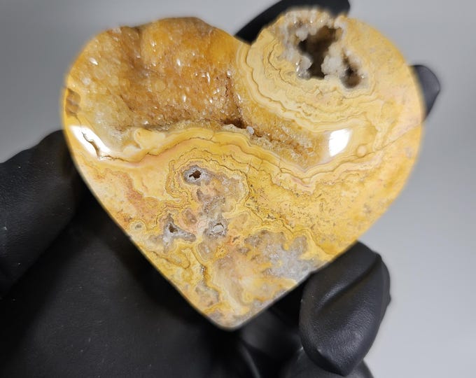 Druzy Yellow Agate Heart Palm Stone