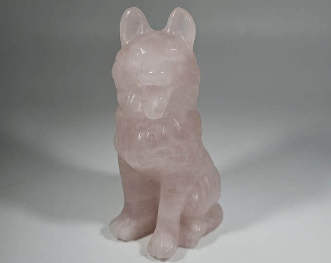 Rose Quartz Dog Carving 3.1"