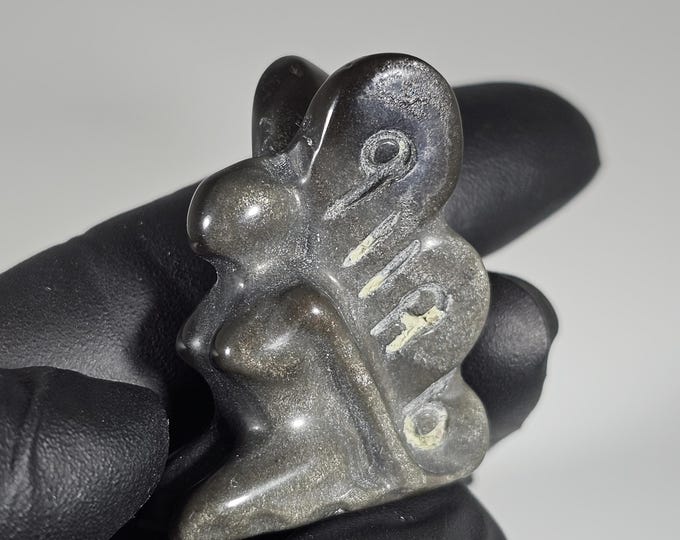 Mini Silver Obsidian Fairy Carving