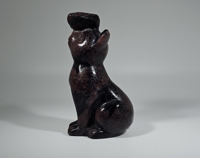 Garnet in Arfvedsonite Cat Carving