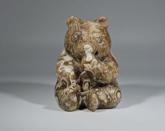 Amber Calcite Bear Carving