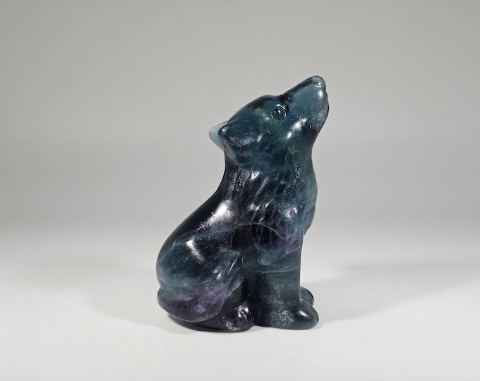 Blue Fluorite Wolf Carving