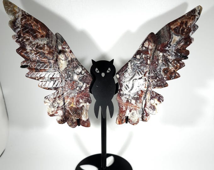 Red Mexico Crazy Lace Agate Owl Wings