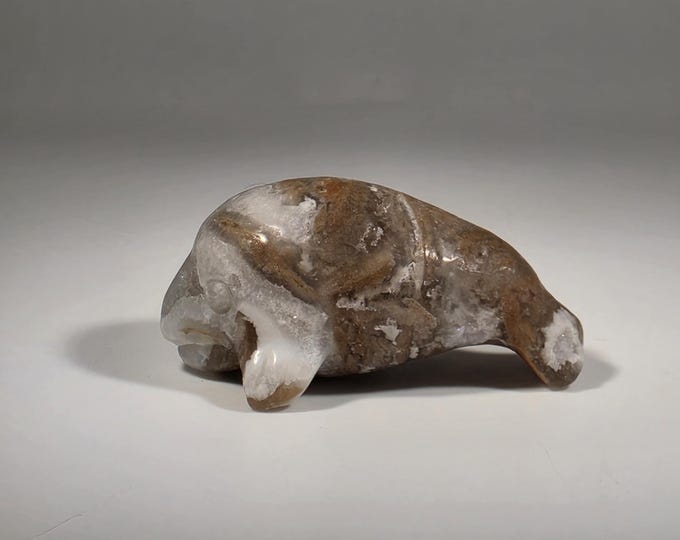 Moss Agate Manatee Carving