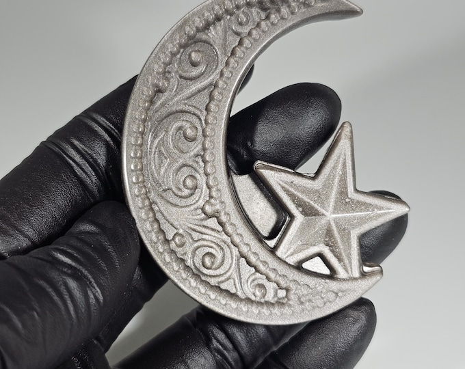 Silver Obsidian Moon with Star Carving
