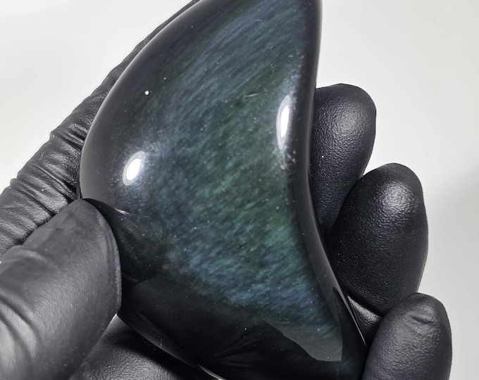 Rainbow Obsidian Moon Carving