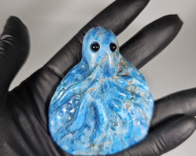 Blue Apatite Octopus Carving