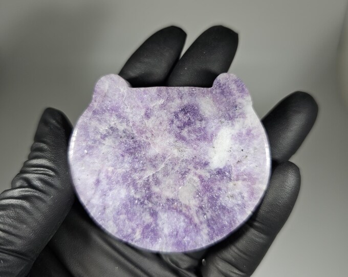 Lepidolite Cat Head Carving