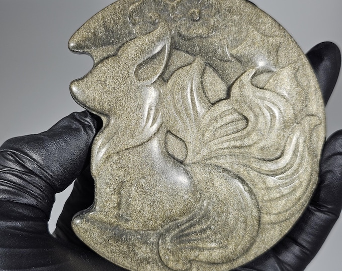 Golden Obsidian 9 Tail Fox Carving