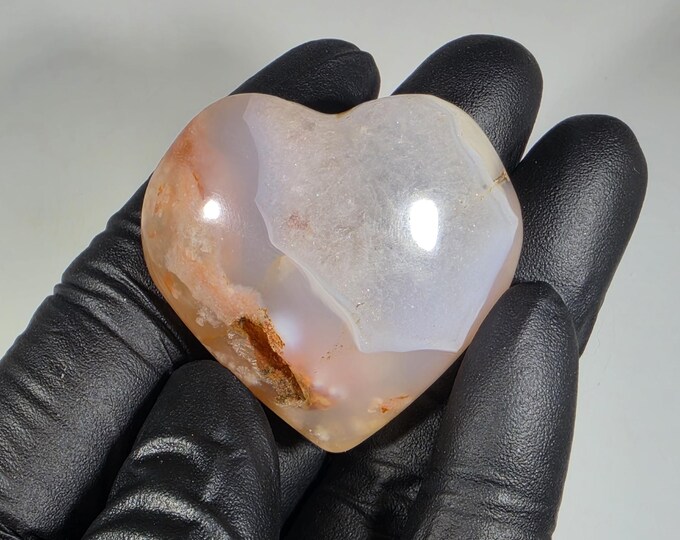 Flower Agate Heart Palm Stone 1.4"
