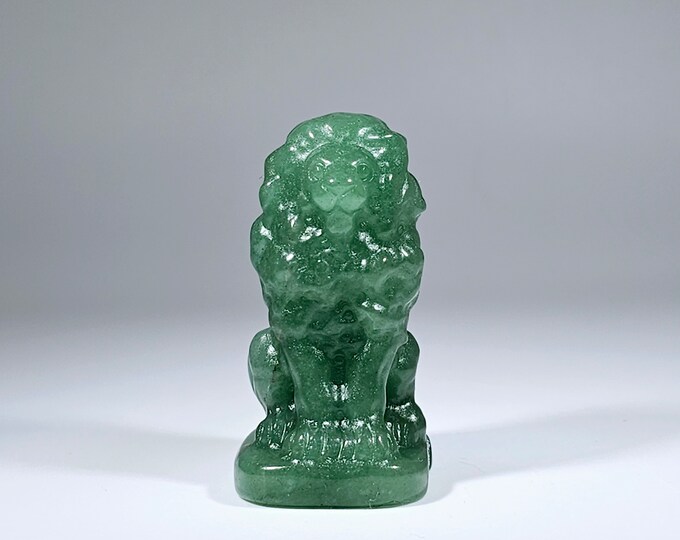 2" Green Strawberry Quartz Lion Carving