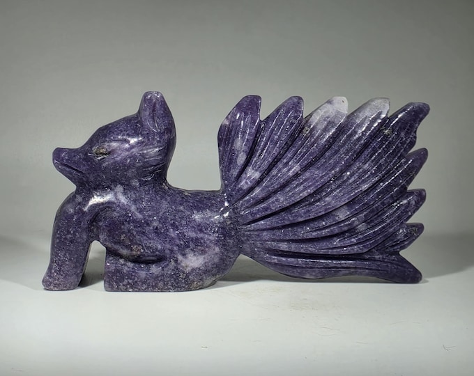 Lepidolite 9 Tail Fox Carving