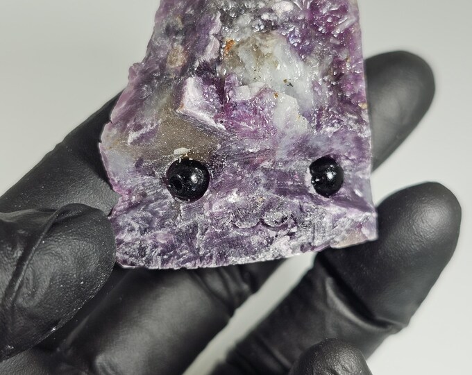 Purple Mica Pet Rock Carving