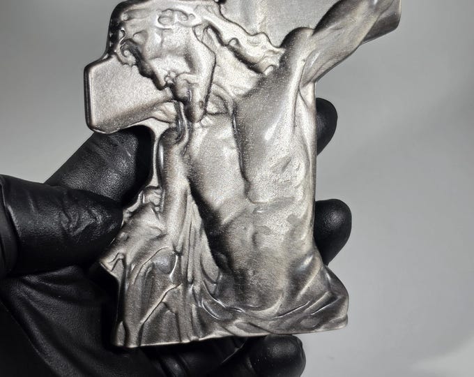 Silver Obsidian Jesus Slab Carving