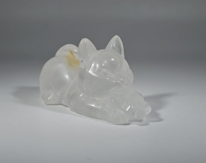 Clear Quartz Cat with Butterfly Carving