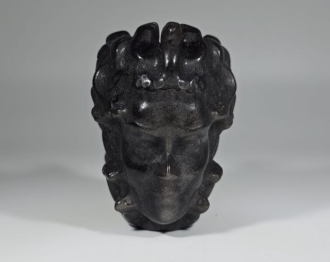 Silver Obsidian Medusa Carving