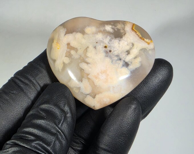 Flower Agate Heart Palm Stone