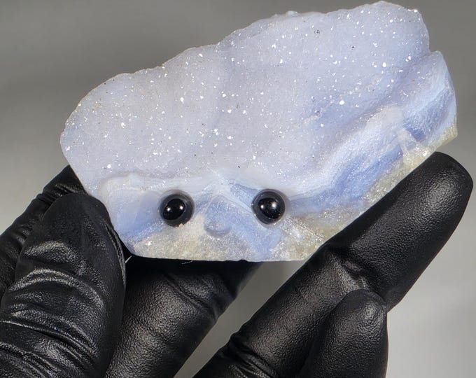 Druzy Blue Lace Agate Pet Rock Carving