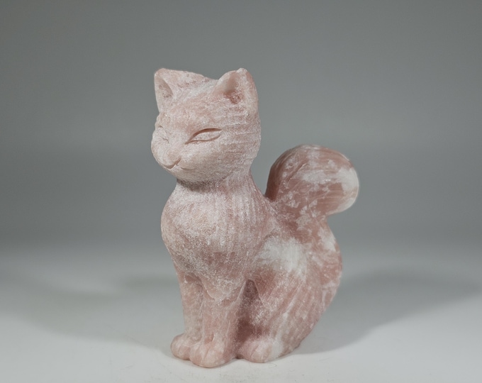 Pink Opal Cat Carving