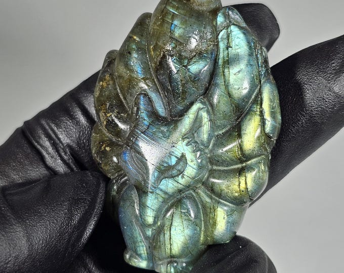 Labradorite 9 Tail Fox Carving