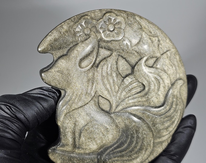 Golden Obsidian 9 Tail Fox Carving