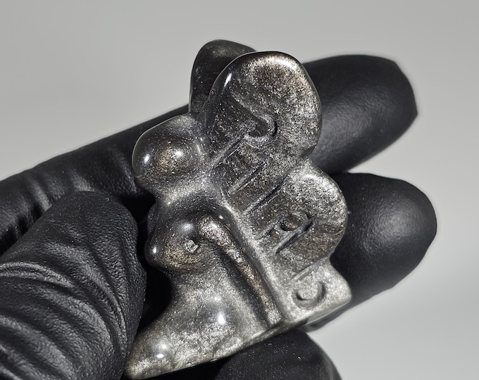 Mini Silver Obsidian Fairy Carving